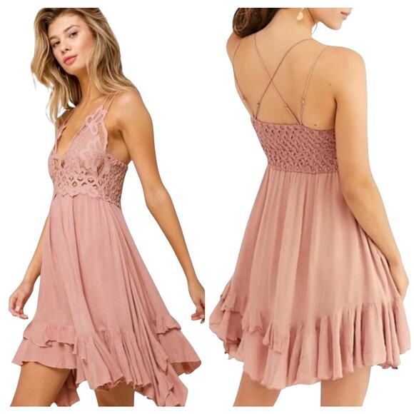 Free People Pink Rose Adella Mini Slip Dress Women's Size Large | 41-45-3 - Picture 8 of 8